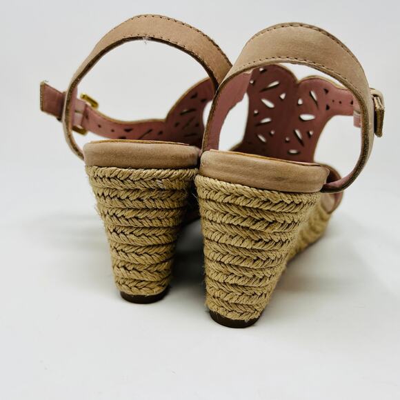 Taryn Rose Espadrille Rope Wedge Sandals Open Toe Champagne - 8 - Picture 4 of 7